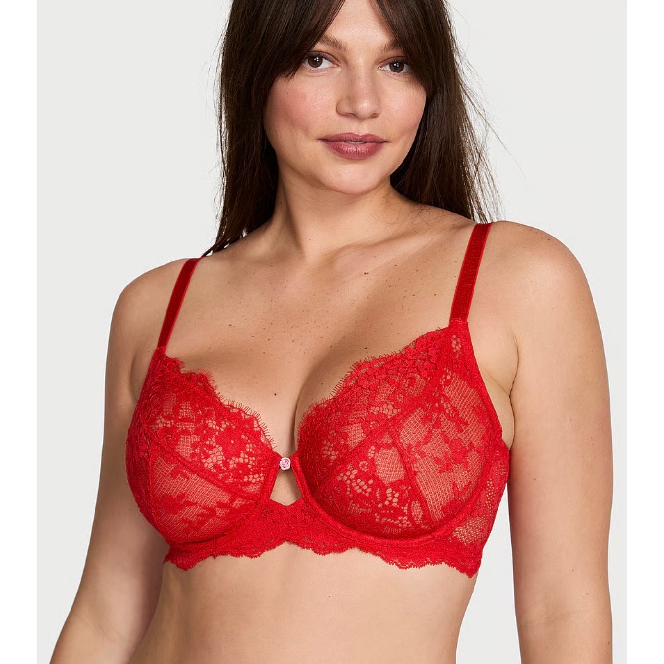 Victoria's Secret Red Floral Lace Unlined Demi Bra 36d Eyelash Trim 417804-Qg4